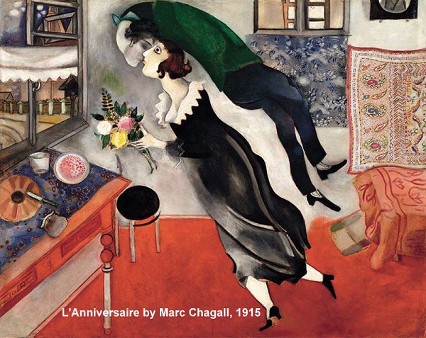 L’Anniversaire by Marc Chagall, 1915 showcased at the MOMA in New York City