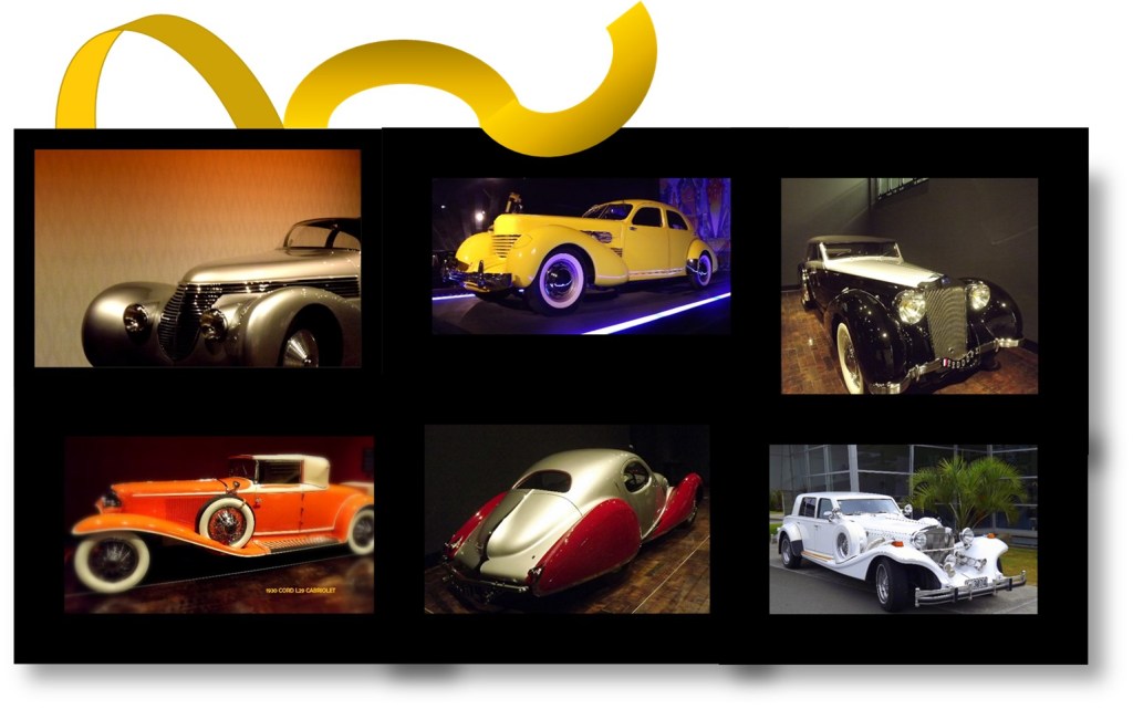 A collage of luxury cars from long ago era